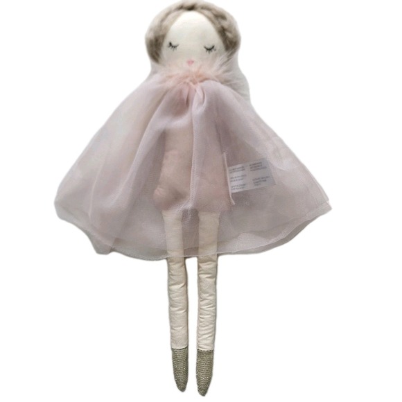 14.5" Anthropologie Emelia Doll Pink Tulle Dress Braid Plush Stuffed - Picture 1 of 6